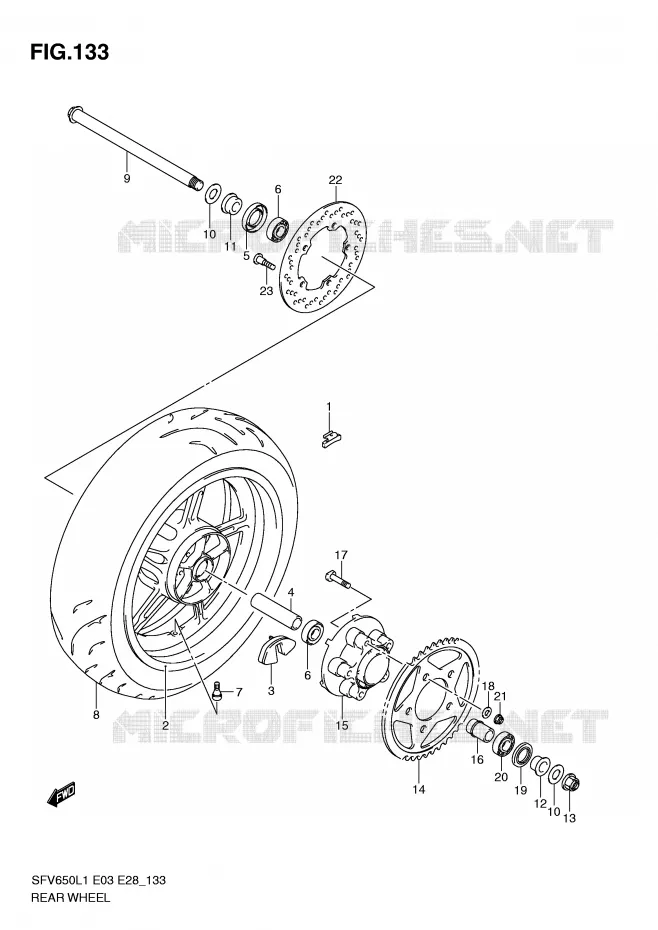 ROUE ARRIERE (SFV650L1 E28) Suzuki MOTO 650 GLADIUS 2011  SFV650L1(E3/E28)