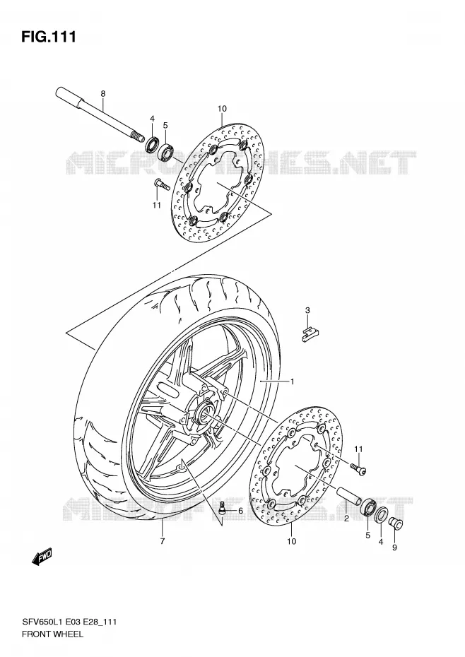 ROUE AVANT (SFV650L1 E33) Suzuki MOTO 650 GLADIUS 2011  SFV650AL1(E3/E28)