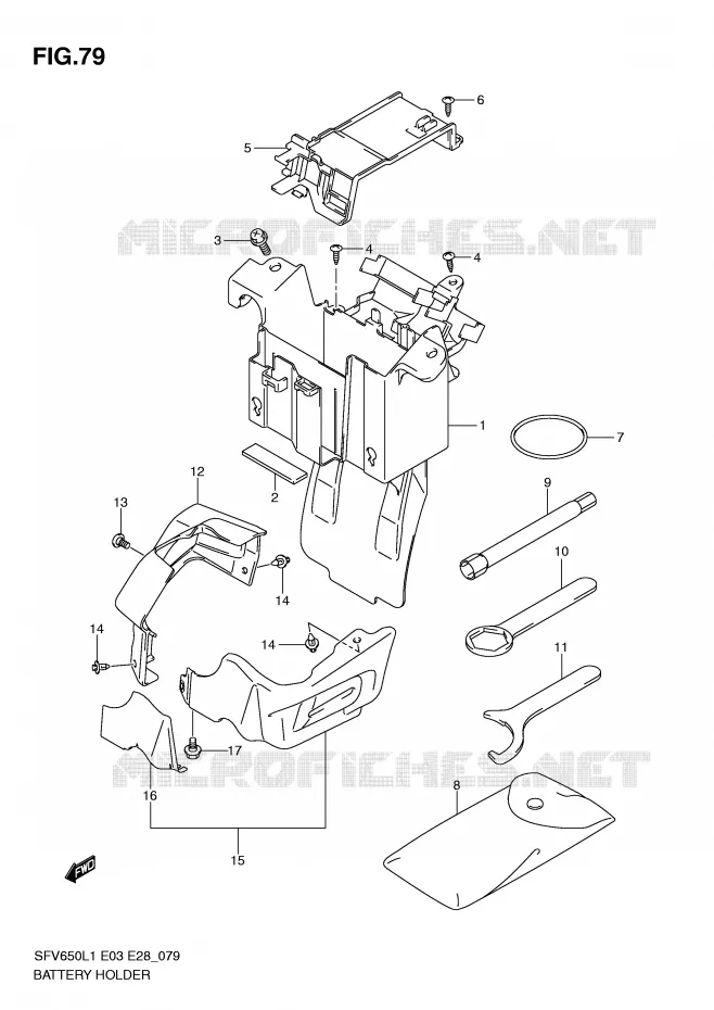 SUPPORT BATTERIE (SFV650AL1 E33) Suzuki MOTO 650 GLADIUS 2011  SFV650AL1(E3/E28)