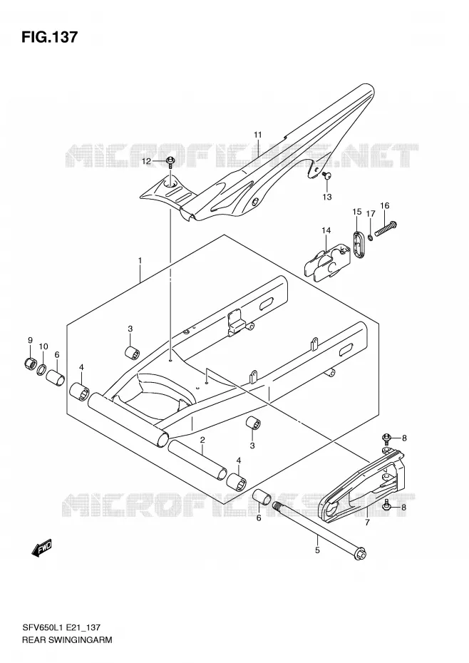 BRAS OSCILLANT ARRIERE Suzuki MOTO 650 GLADIUS 2011  SFV650AL1(E21)
