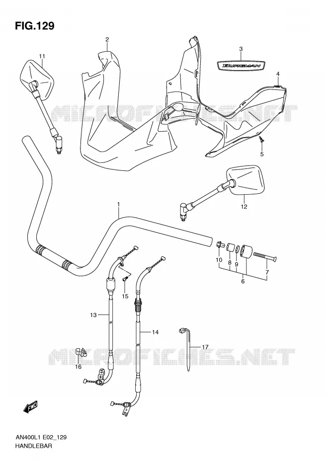 GUIDON (AN400ZAL1 E2) Suzuki SCOOTER 400 BURGMAN 2011  AN400L1(E2)