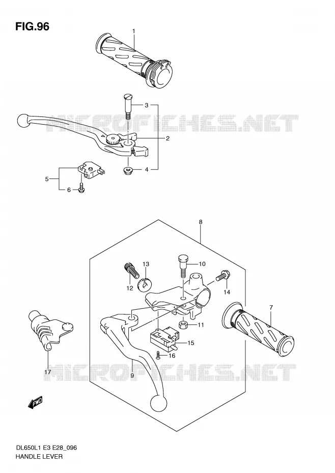 LEVIERS - POIGNEES (DL650AL1 E28) Suzuki MOTO 650 V-STROM 2011  DL650L1(E3)