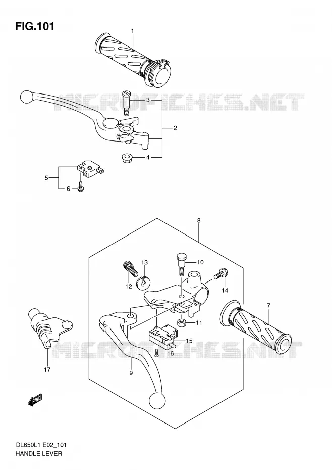 LEVIERS - POIGNEES (DL650L1 E2) Suzuki MOTO 650 V-STROM 2011  DL650AL1(E2)