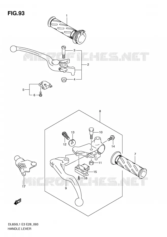 LEVIERS - POIGNEES (DL650L1 E28) Suzuki MOTO 650 V-STROM 2011  DL650AL1(E3)
