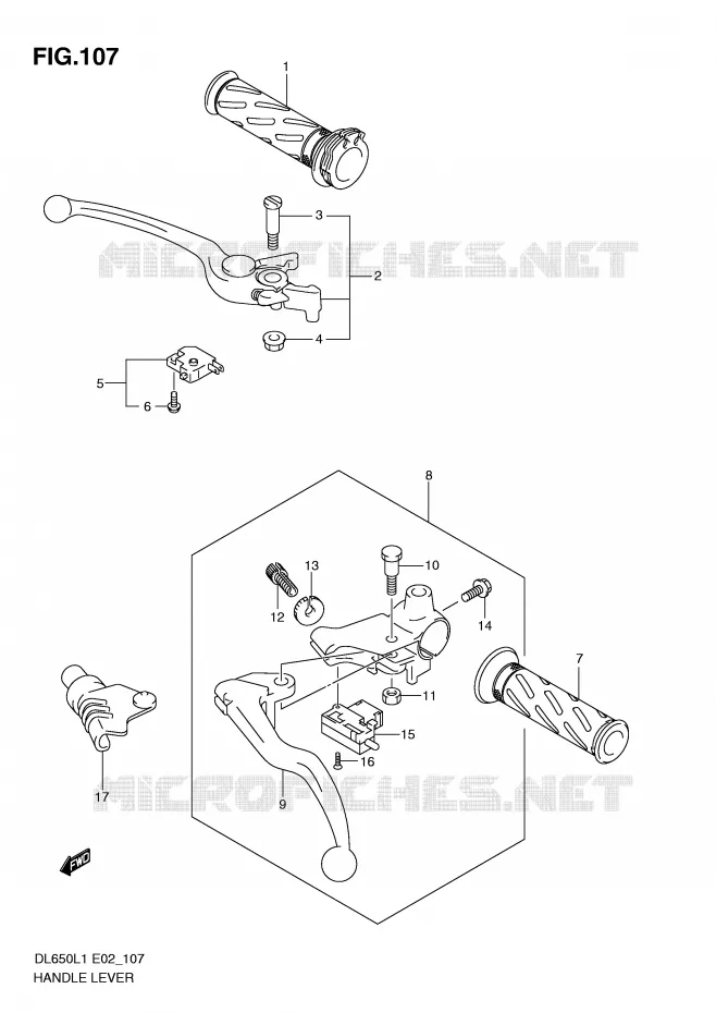 LEVIERS - POIGNEES (DL650UEL1 E19) Suzuki MOTO 650 V-STROM 2011  DL650AUEL1(E2)