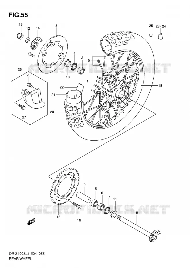 ROUE ARRIERE Suzuki MOTO 400 DR-Z 2011  DR-Z400SL1(E24)