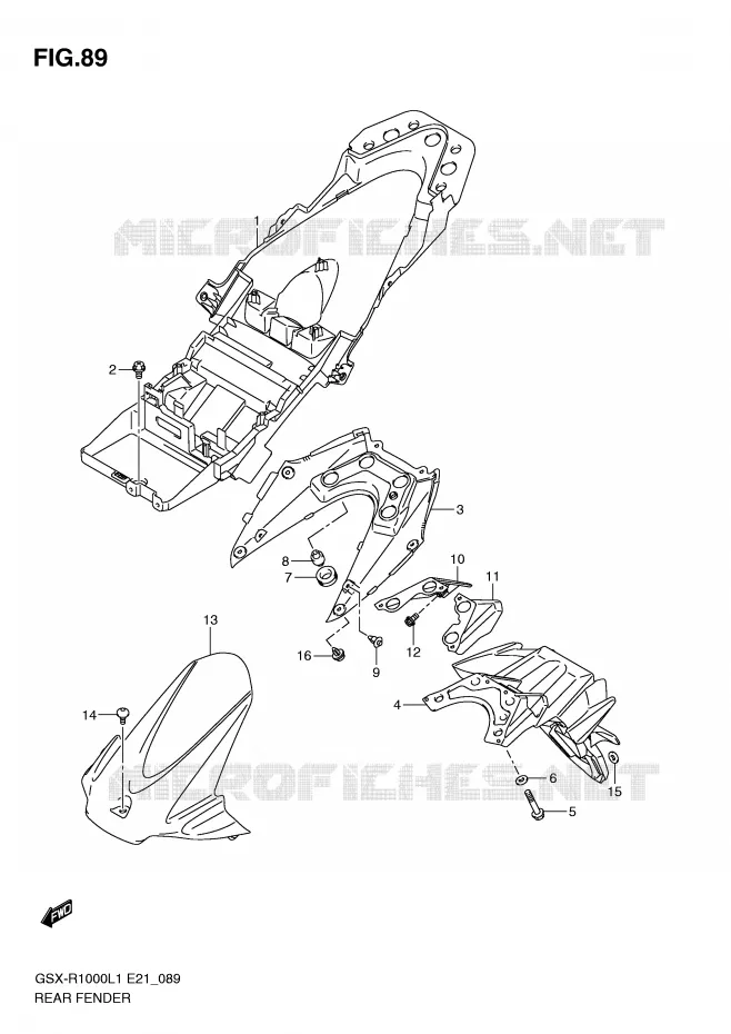 GARDE BOUE ARRIERE (GSX-R1000L1 E14) Suzuki MOTO 1000 GSX-R 2011  GSX-R1000L1(E21)