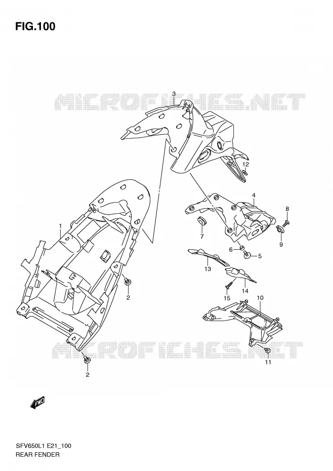 GARDE BOUE ARRIERE (SFV650UL1 E24) Suzuki MOTO 650 GLADIUS 2011  SFV650AL1(E21)