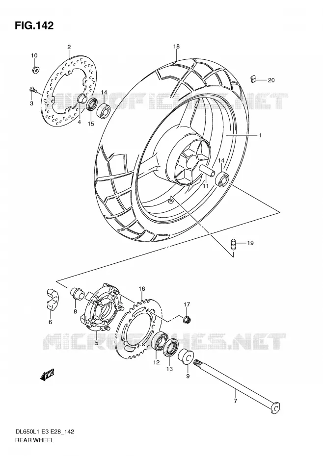 ROUE ARRIERE (DL650L1 E3) Suzuki MOTO 650 V-STROM 2011  DL650L1(E3)