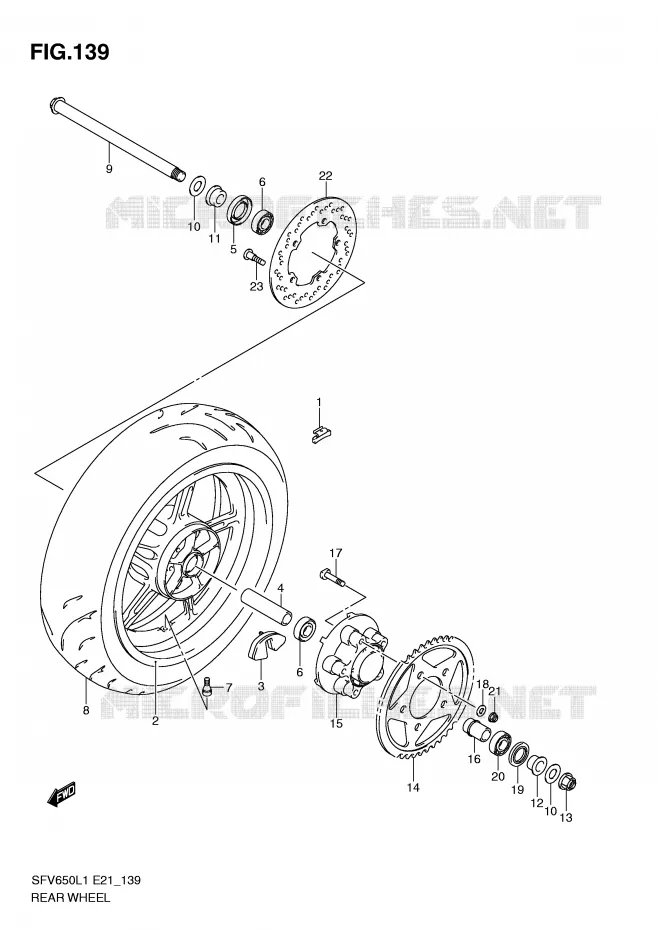 ROUE ARRIERE (SFV650L1 E21) Suzuki MOTO 650 GLADIUS 2011  SFV650UL1(E21)