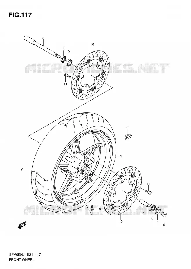 ROUE AVANT (SFV650L1 E24) Suzuki MOTO 650 GLADIUS 2011  SFV650UAL1(E21)