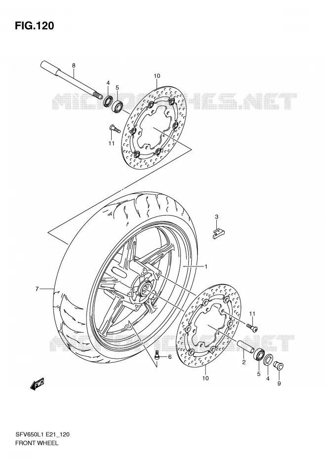 ROUE AVANT (SFV650UL1 E24) Suzuki MOTO 650 GLADIUS 2011  SFV650UL1(E21)
