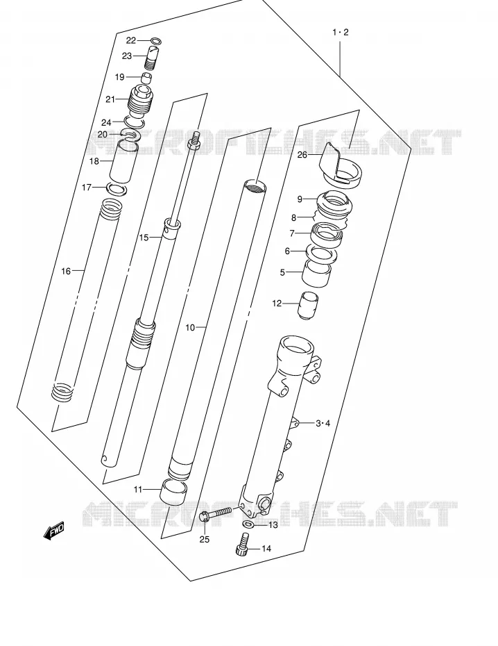 AMORTISSEUR AVANT (GSF1200SK1/SK2/SK3/SK4/SK5/SZK5) Suzuki MOTO 1200 BANDIT 2003  GSF1200SK3(E2)