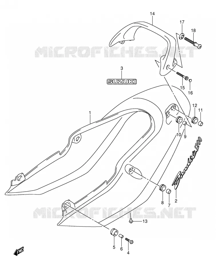 CARENAGE ARRIERE - CAPOT DE SELLE (GSF1200K3) Suzuki MOTO 1200 BANDIT 2004  GSF1200K4(E2)