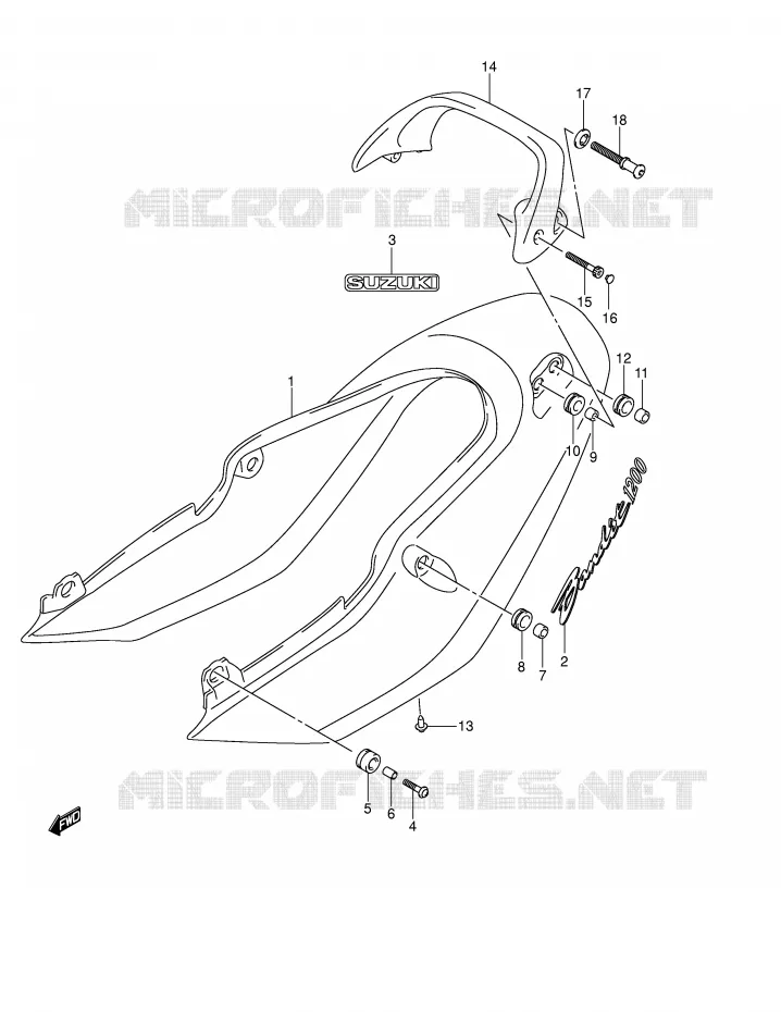 CARENAGE ARRIERE - CAPOT DE SELLE (GSF1200K4) Suzuki MOTO 1200 BANDIT 2001  GSF1200K1(E2)