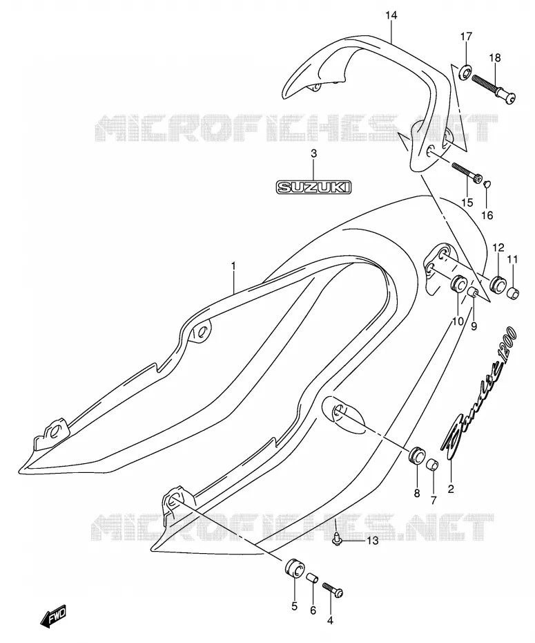 CARENAGE ARRIERE - CAPOT DE SELLE (GSF1200K5) Suzuki MOTO 1200 BANDIT 2004  GSF1200ZK4(E2)