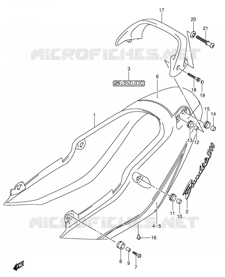 CARENAGE ARRIERE - CAPOT DE SELLE (GSF1200ZK4) Suzuki MOTO 1200 BANDIT 2004  GSF1200K4(E2)