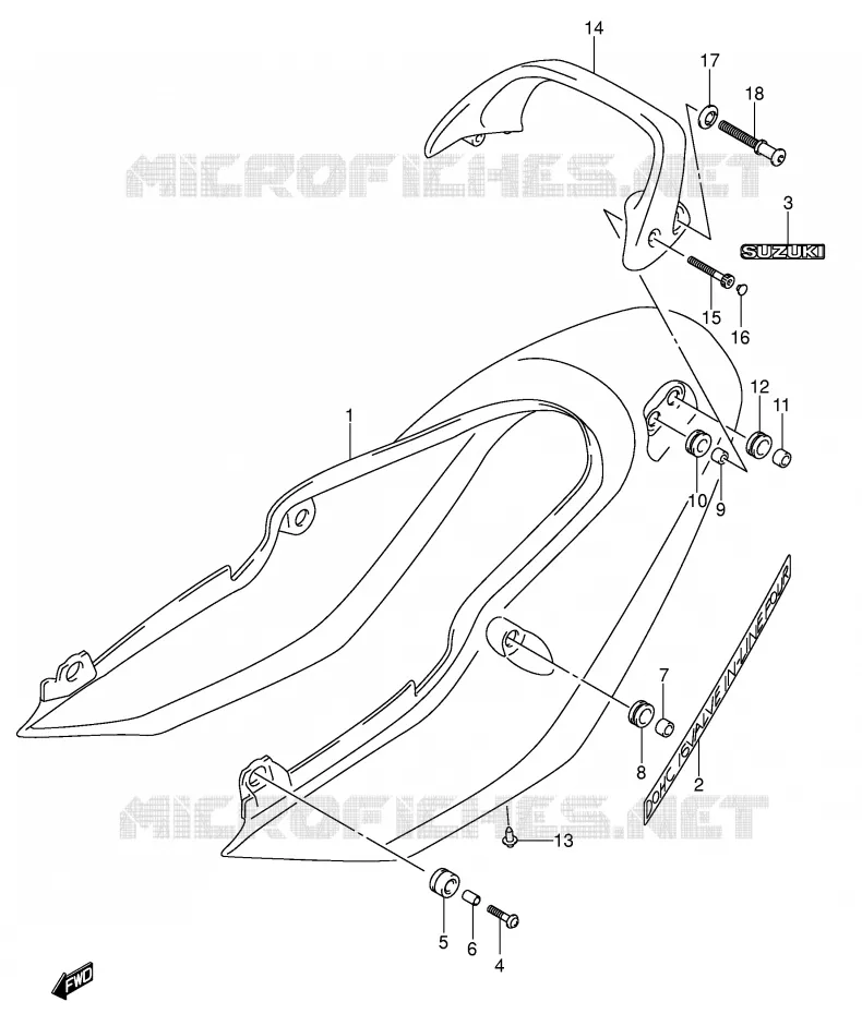CARENAGE ARRIERE - CAPOT DE SELLE (GSF600SK3/SUK3) Suzuki MOTO 600 BANDIT 2002  GSF600K2(E2)