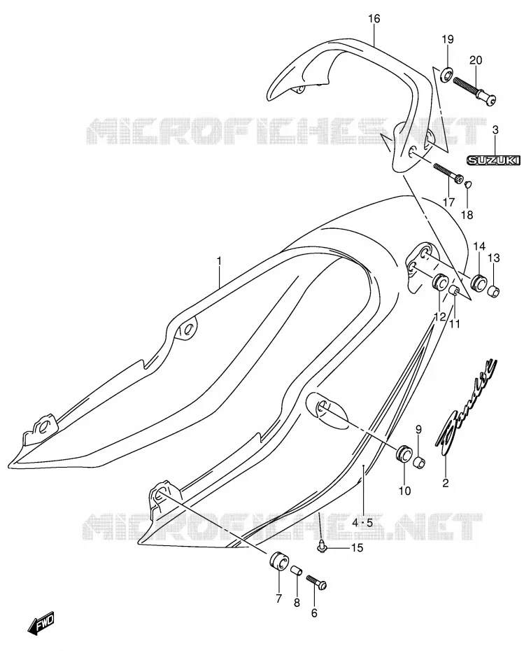 CARENAGE ARRIERE - CAPOT DE SELLE (GSF600ZK4) Suzuki MOTO 600 BANDIT 2003  GSF600SUK3(E2)