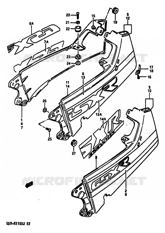CARENAGE ARRIERE - CAPOT DE SELLE (MODELE J) Suzuki MOTO 1100 GSX-R 1988  GSX-R1100J(G/H/J)
