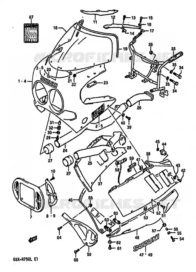 CARENAGE TETE DE FOURCHE (MODELE J 33J) Suzuki MOTO 750 GSX-R 1989  GSX-R750K(K/L/M)