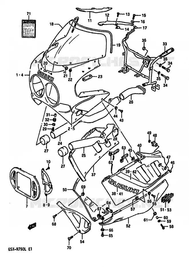 CARENAGE TETE DE FOURCHE (MODELE J 7JJ,9HD) Suzuki MOTO 750 GSX-R 1989  GSX-R750K(K/L/M)