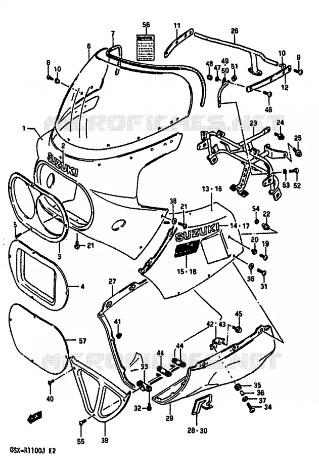 CARENAGE TETE DE FOURCHE (MODELE J,13Z) Suzuki MOTO 1100 GSX-R 1987  GSX-R1100H(G/H/J)