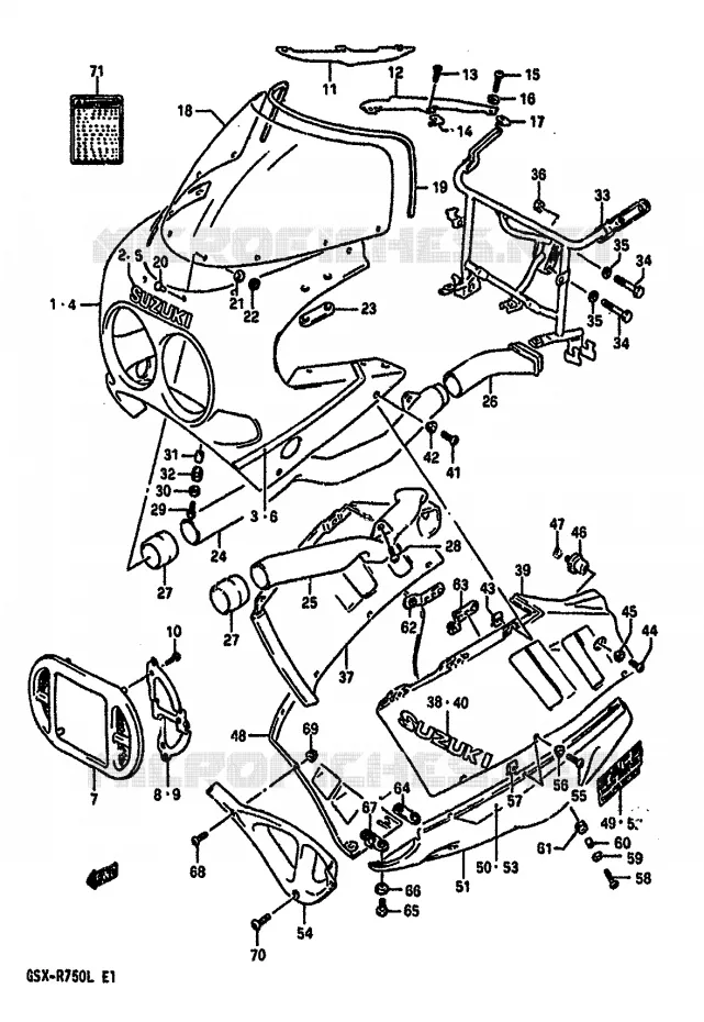 CARENAGE TETE DE FOURCHE (MODELE K 3CG) Suzuki MOTO 750 GSX-R 1990  GSX-R750L(J/K/L)