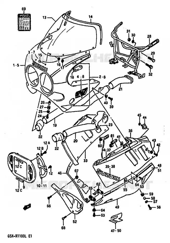 CARENAGE TETE DE FOURCHE (MODELE K 3EE) Suzuki MOTO 1100 GSX-R 1989  GSX-R1100K(K/L)