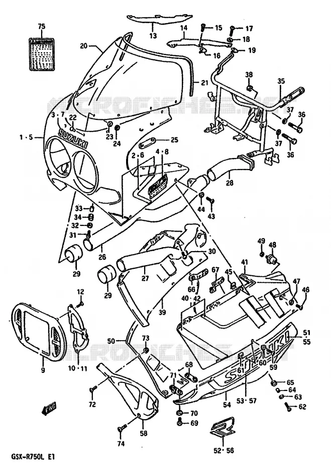 CARENAGE TETE DE FOURCHE (MODELE K 7JJ) Suzuki MOTO 750 GSX-R 1990  GSX-R750L(J/K/L)