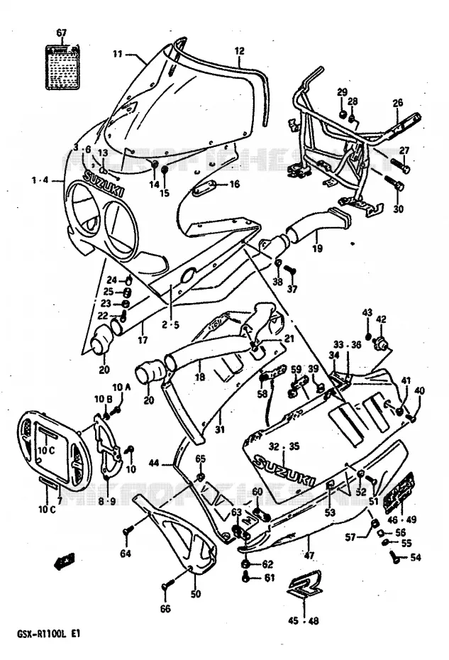 CARENAGE TETE DE FOURCHE (MODELE K 9SR) Suzuki MOTO 1100 GSX-R 1990  GSX-R1100L(K/L)
