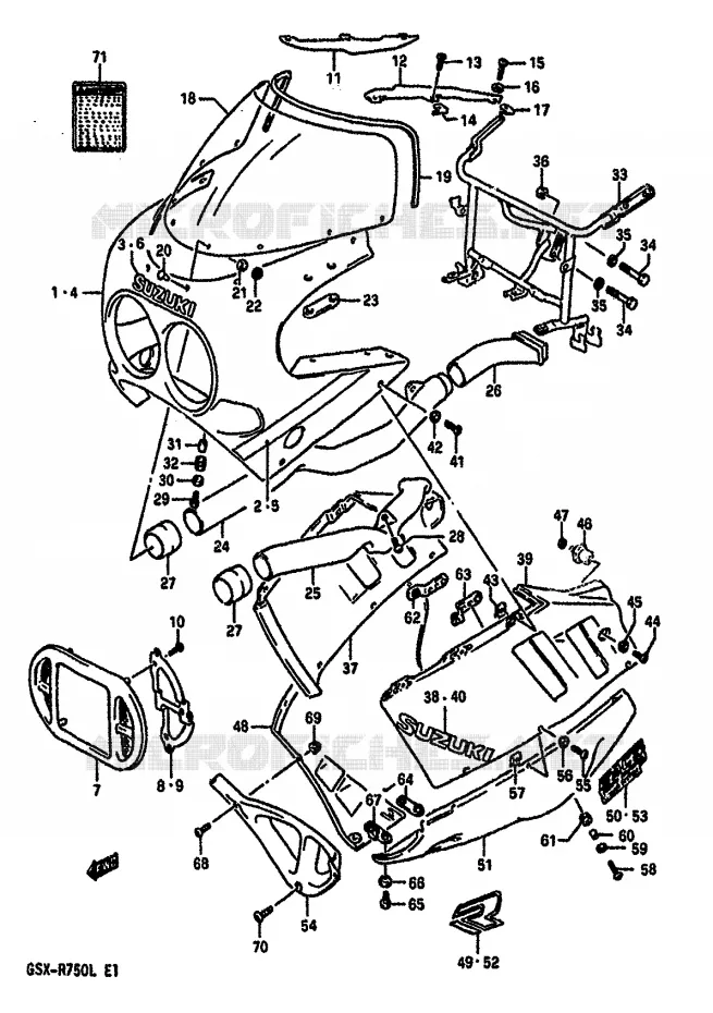 CARENAGE TETE DE FOURCHE (MODELE K 9SR) Suzuki MOTO 750 GSX-R 1990  GSX-R750L(J/K/L)