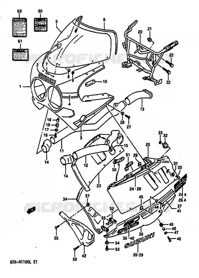 CARENAGE TETE DE FOURCHE (MODELE L 3EE) Suzuki MOTO 1100 GSX-R 1990  GSX-R1100L(K/L)