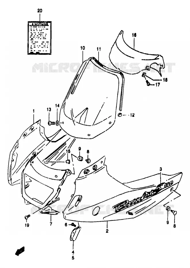 CARENAGES - ETIQUETTES (GSF1200SW/SAW) Suzuki MOTO 1200 BANDIT 1996  GSF1200T/GSF1200ST