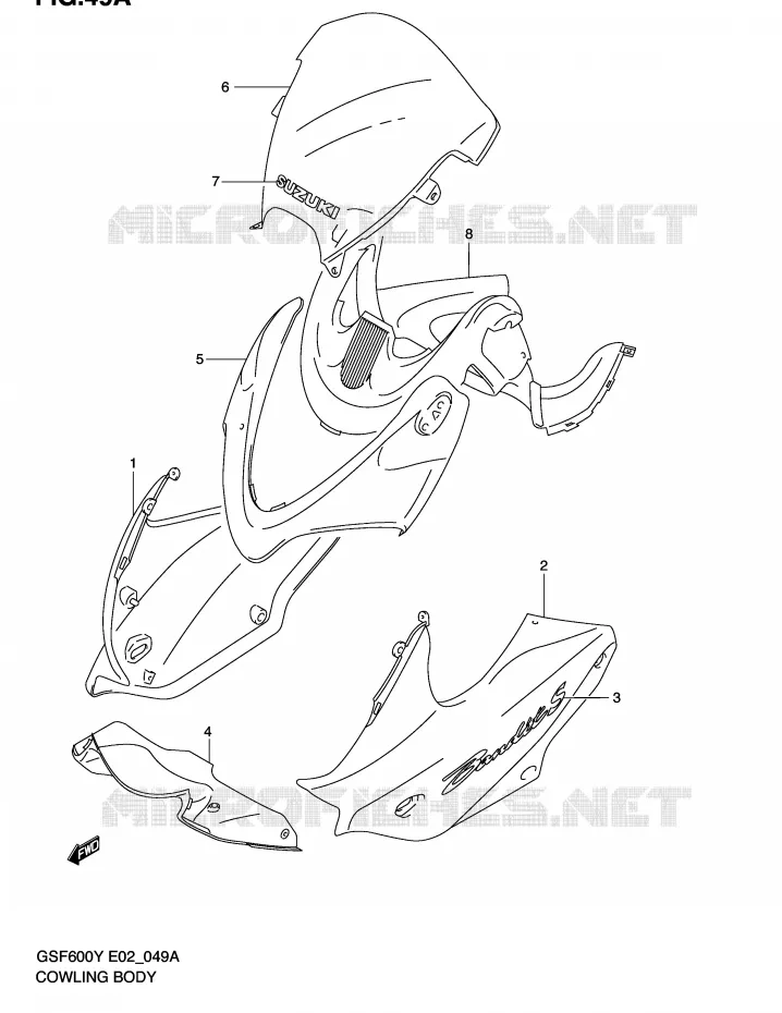 CARENAGES - ETIQUETTES (GSF600SK2/SUK2) Suzuki MOTO 600 BANDIT 2004  GSF600ZK4(E2)