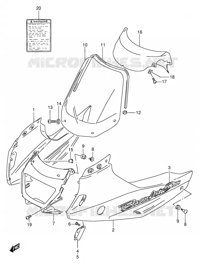 CARENAGES - ETIQUETTES (GSF600ST/SUT/SV/SUV/SW/SUW/SX/SUX) Suzuki MOTO 600 BANDIT 1998  GSF600SW(E2)