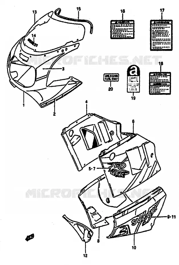 CARENAGES - ETIQUETTES (MODELE N) Suzuki MOTO 1100 GSX-R 1992  GSX-R1100 N (M/N)