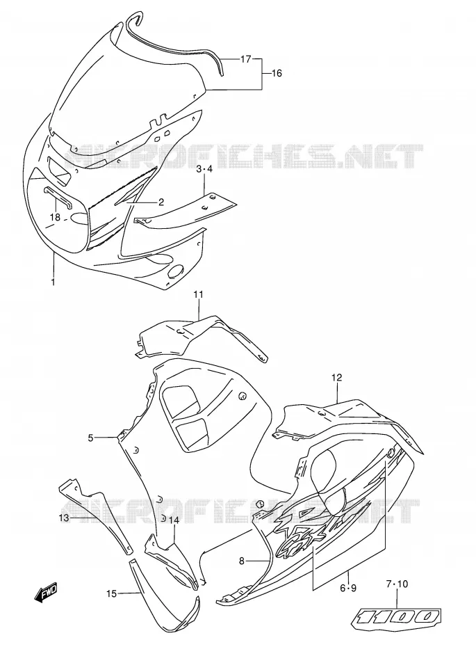 CARENAGES - ETIQUETTES (MODELE R 33J) Suzuki MOTO 1100 GSX-R 1996  GSX-R1100WSKT(E28)
