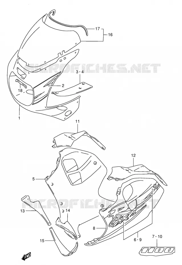 CARENAGES - ETIQUETTES (MODELE R 33J,C3S) Suzuki MOTO 1100 GSX-R 1996  GSX-R1100WSKT(E2)