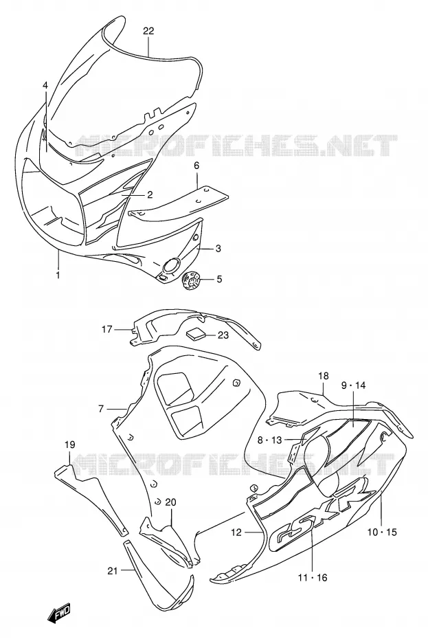 CARENAGES - ETIQUETTES (MODELE T) Suzuki MOTO 1100 GSX-R 1995  GSX-R1100WSKS(E2)