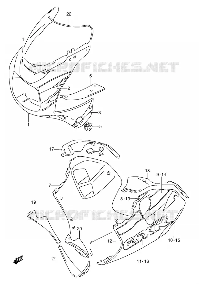 CARENAGES - ETIQUETTES (MODELE T) Suzuki MOTO 1100 GSX-R 1995  GSX-R1100WSKS(E28)