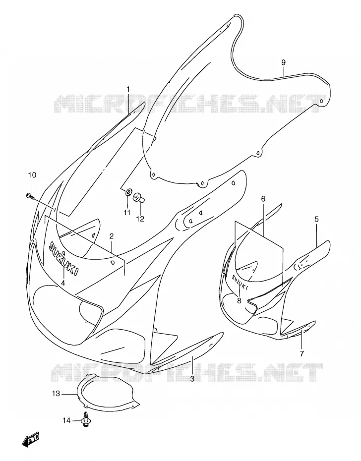 CARENAGES - ETIQUETTES (MODELE V) Suzuki MOTO 600 GSX-R 1998  GSX-R600W(E2)