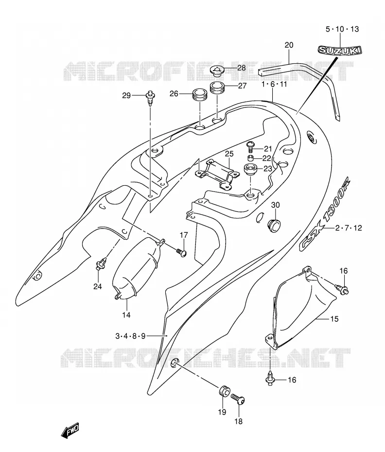 CARENAGES ARRIERE  (MODELE K3) Suzuki MOTO 1300 HAYABUSA 2000  GSX1300RY(E2)