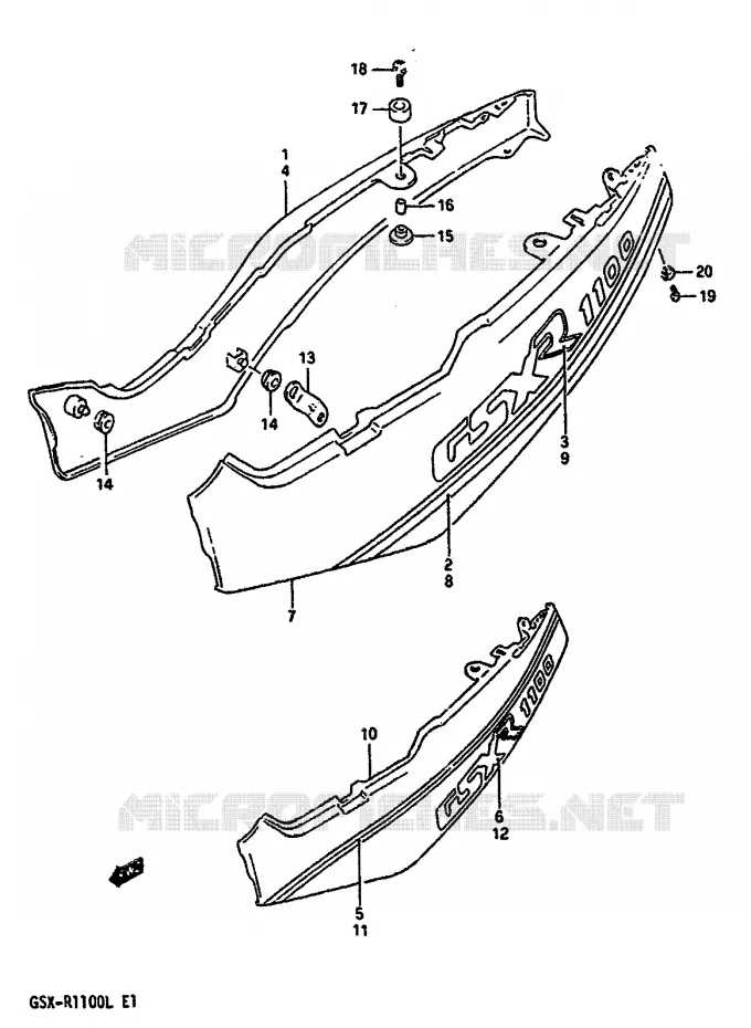 CARENAGES ARRIERE  (MODELE L) Suzuki MOTO 1100 GSX-R 1990  GSX-R1100L(K/L)