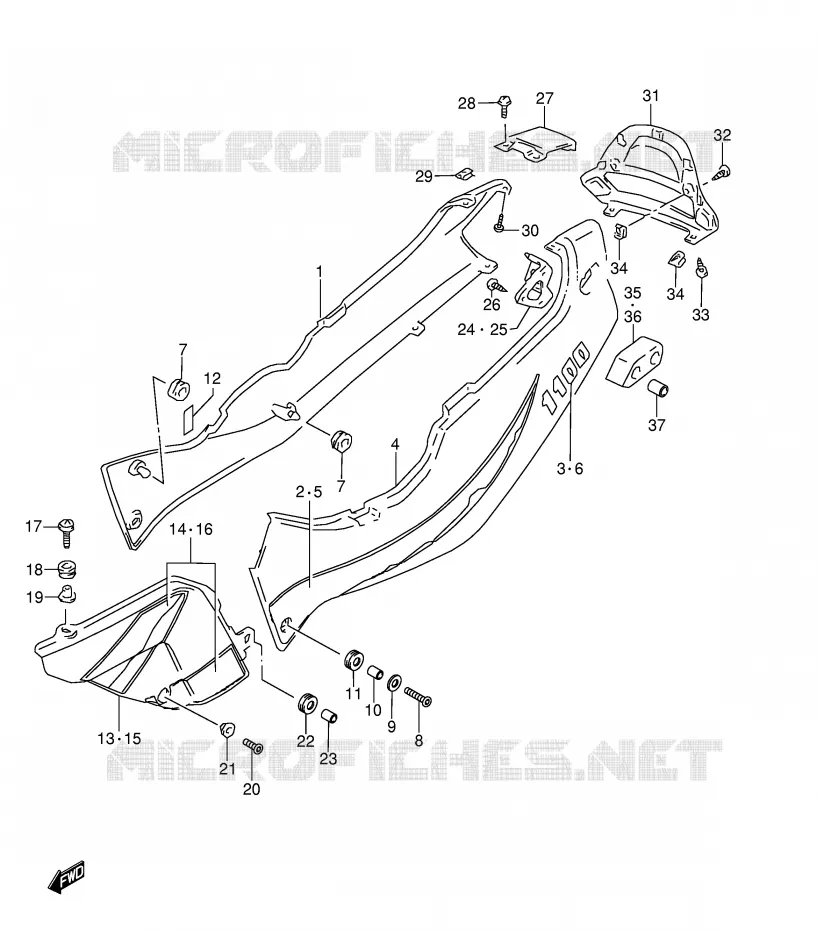 CARENAGES ARRIERE  (MODELE T) Suzuki MOTO 1100 GSX-R 1996  GSX-R1100WT(E28)