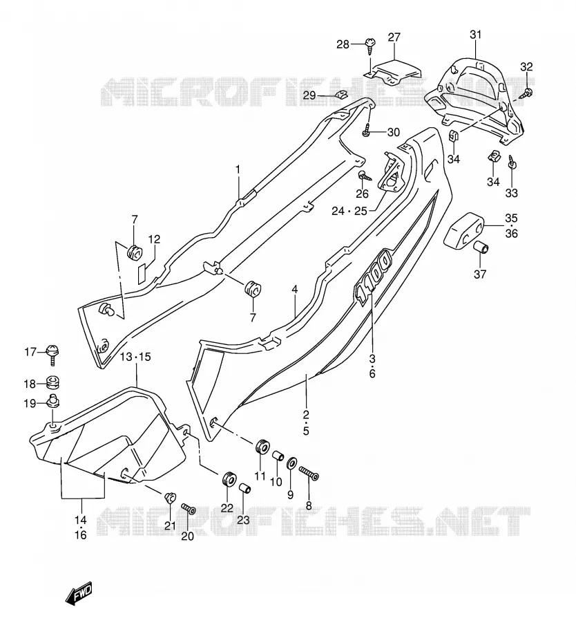 CARENAGES ARRIERE  (MODELE V/W) Suzuki MOTO 1100 GSX-R 1995  GSX-R1100WS(E28)