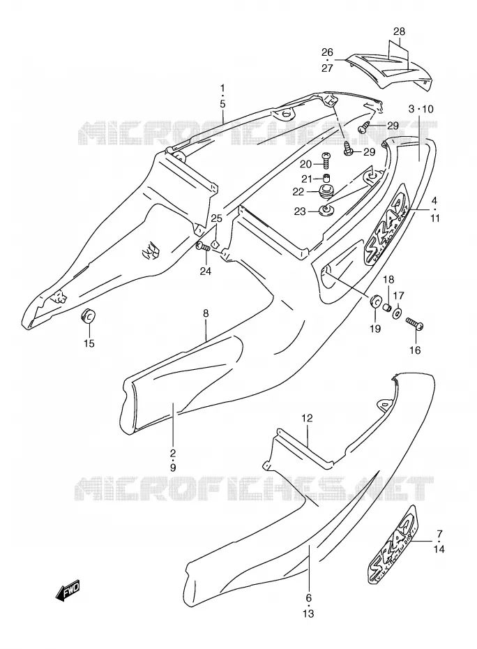 CARENAGES ARRIERE  (MODELE W) Suzuki MOTO 600 GSX-R 1998  GSX-R600W(E2)