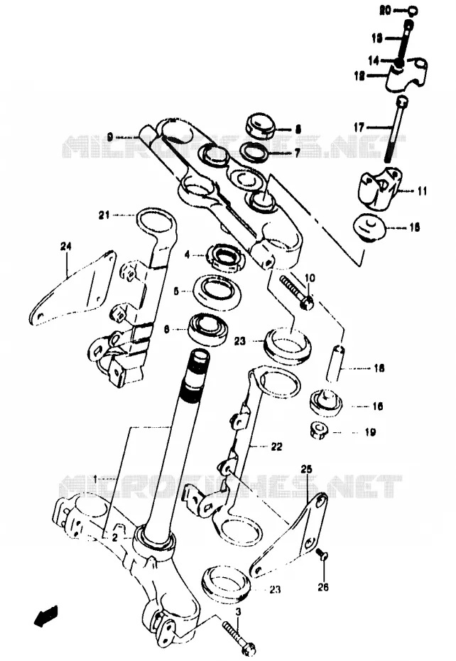 COLONNE DE DIRECTION (GSF1200T/V/W/X/Y/ST/SV/SW/SX/SY) Suzuki MOTO 1200 BANDIT 1999  GSF1200X/GSF1200SX/GSF1200SAX