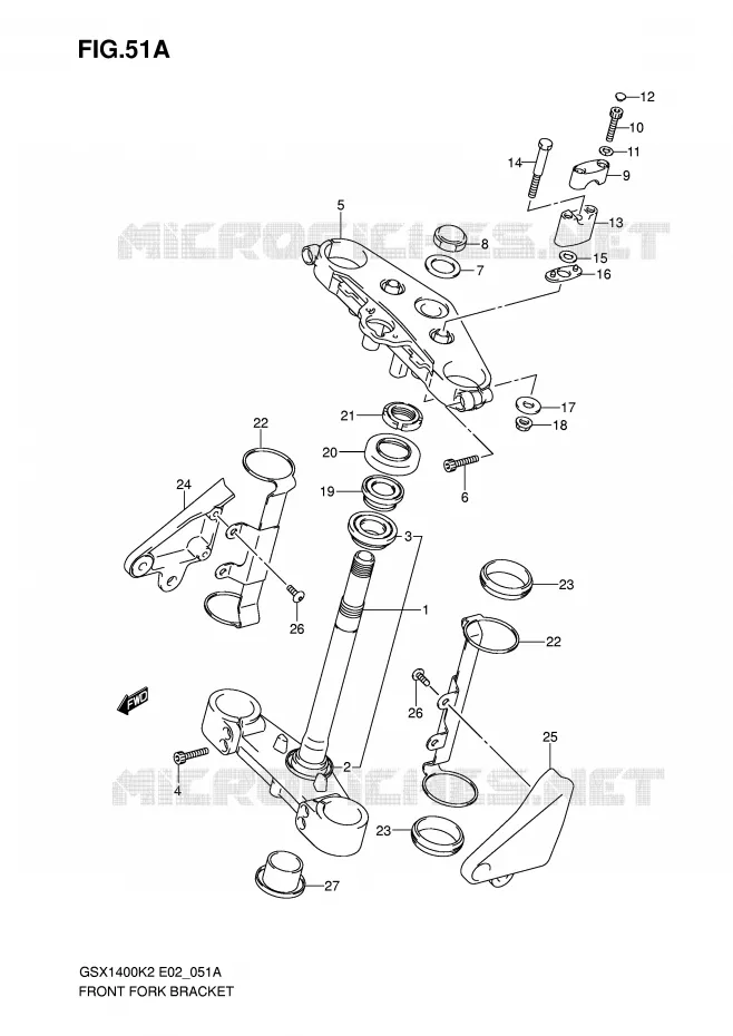 COLONNE DE DIRECTION (MODELE K5) Suzuki MOTO 1400 GSX 2002  GSX1400U1K2(E2)