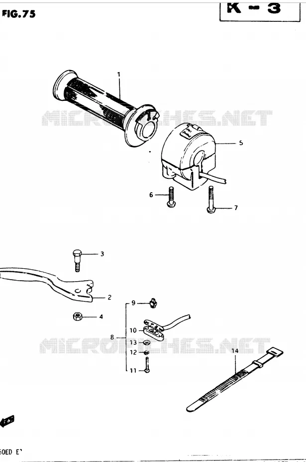 ENSEMBLE LEVIER - COMMODO DROIT (MODELE D) Suzuki MOTO 250 GSX 1982  GSX250ESZ(Z/D)